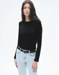 rag & bone The Knit Long Sleeve Tee Black New