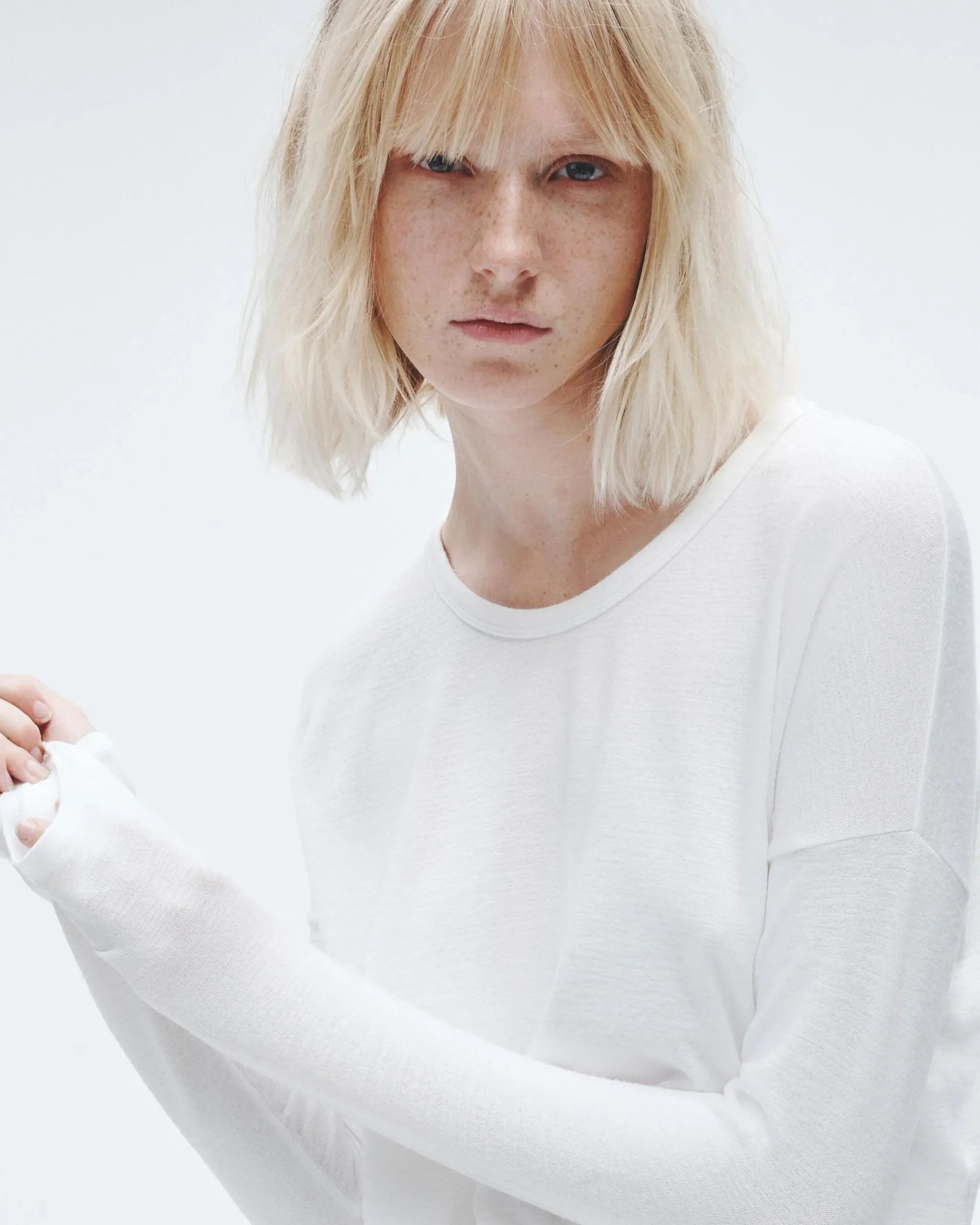 rag & bone The Knit Long Sleeve Tee White Clearance