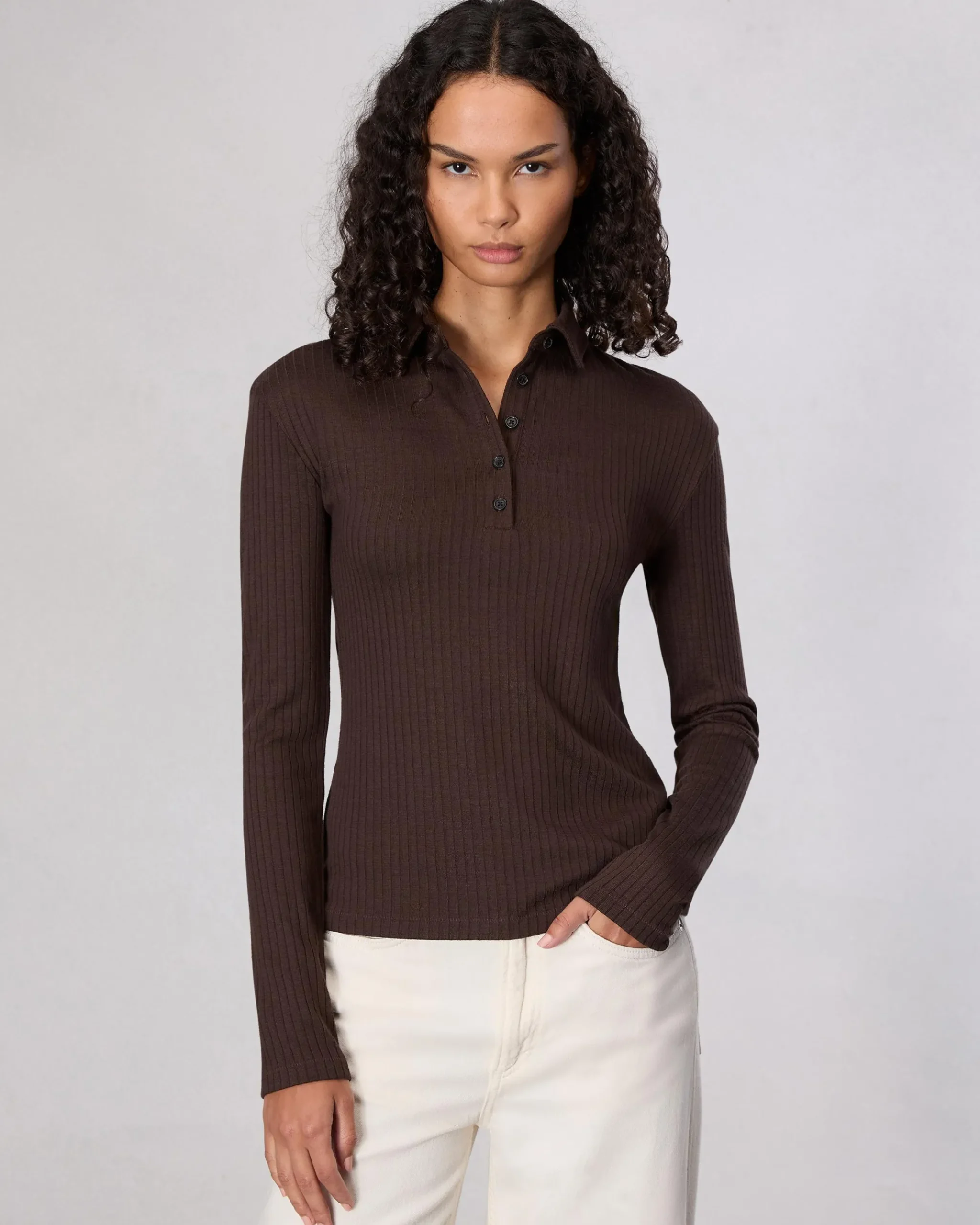 rag & bone The Knit Rib Polo Shirt Dark Chocolate Outlet