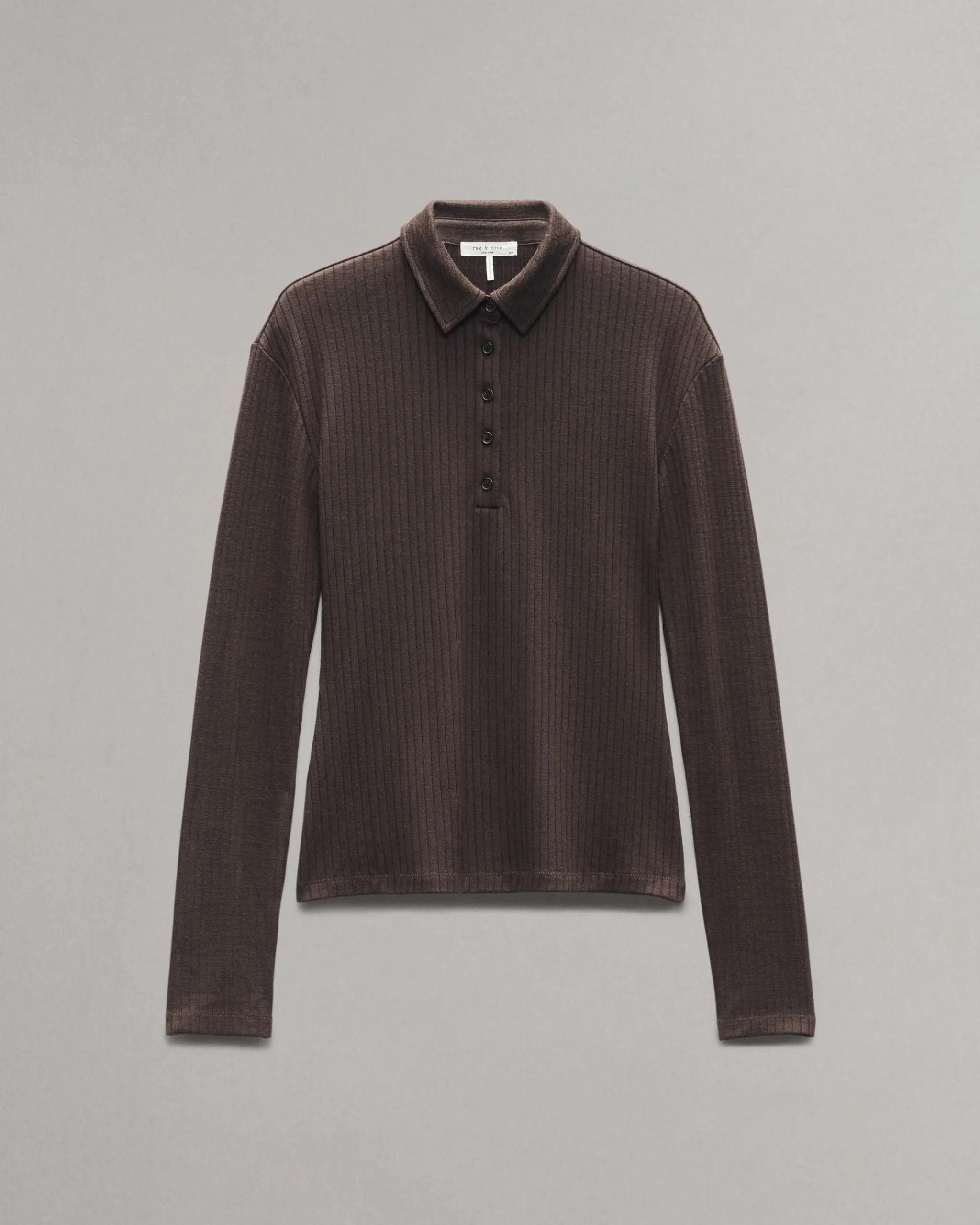 rag & bone The Knit Rib Polo Shirt Dark Chocolate Outlet