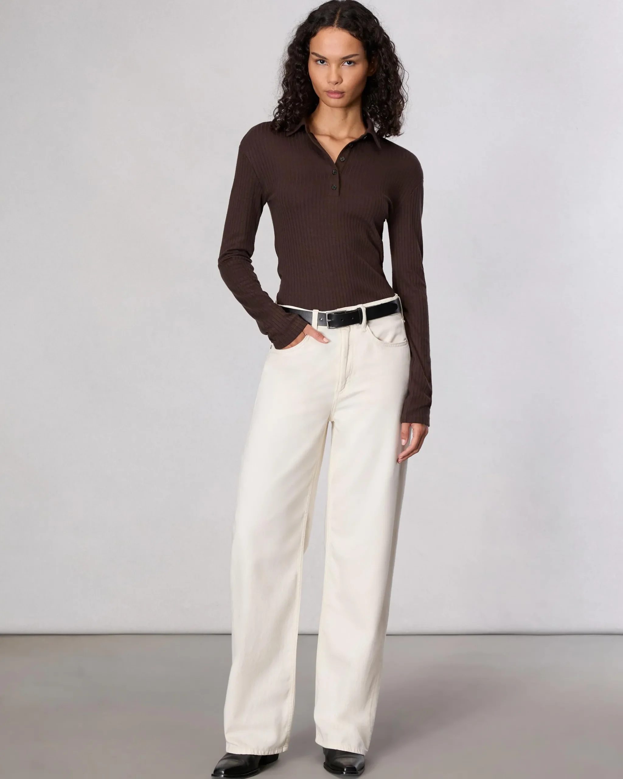 rag & bone The Knit Rib Polo Shirt Dark Chocolate Outlet