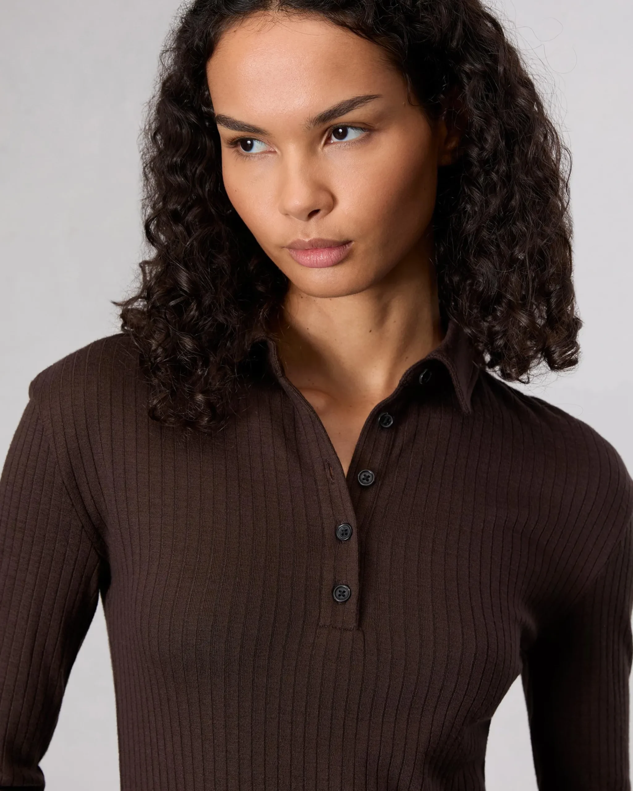 rag & bone The Knit Rib Polo Shirt Dark Chocolate Outlet