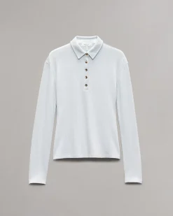 rag & bone The Knit Rib Polo Shirt Light Blue Cheap