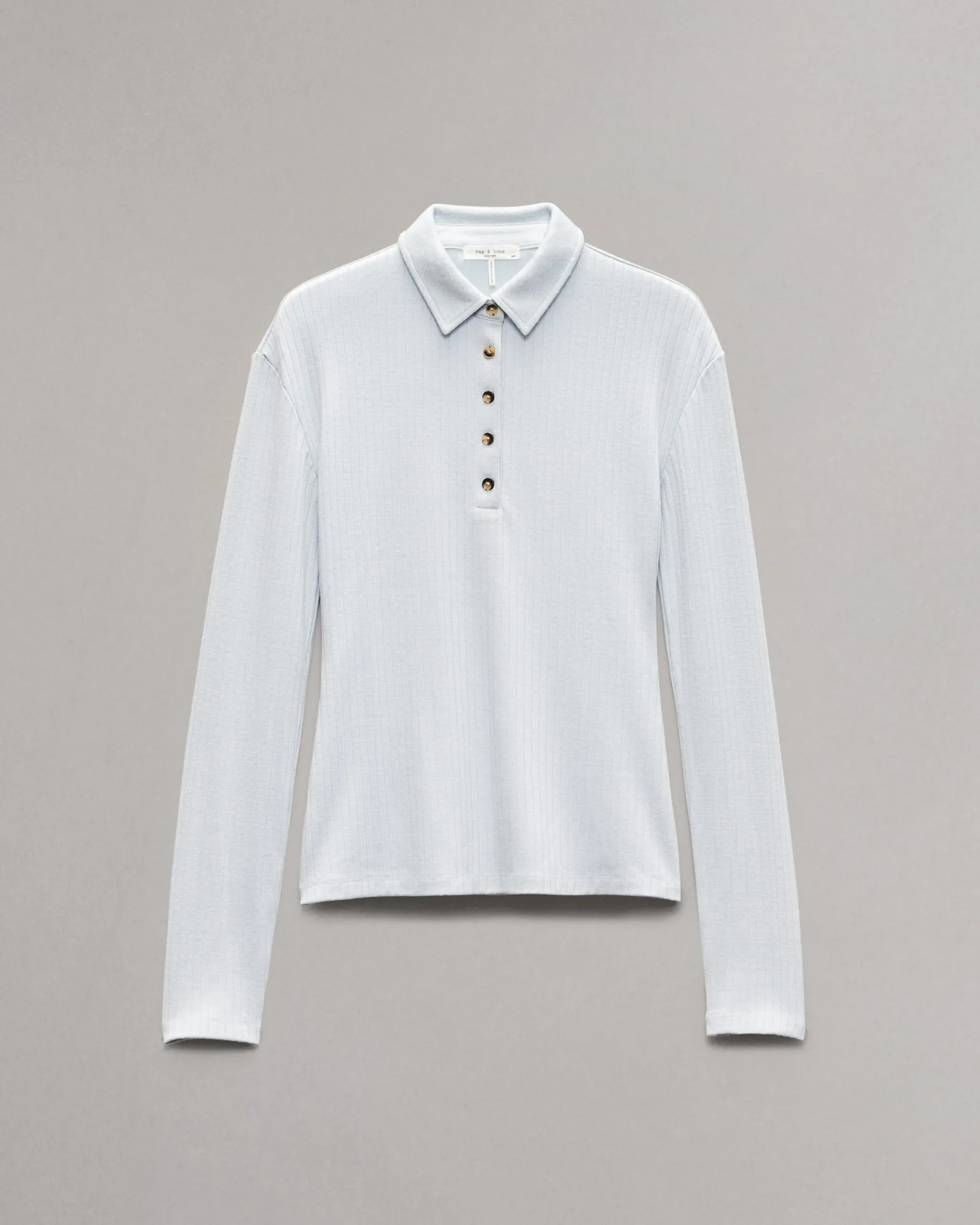 rag & bone The Knit Rib Polo Shirt Light Blue Cheap