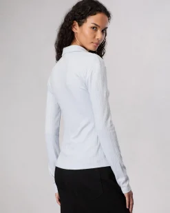 rag & bone The Knit Rib Polo Shirt Light Blue Cheap