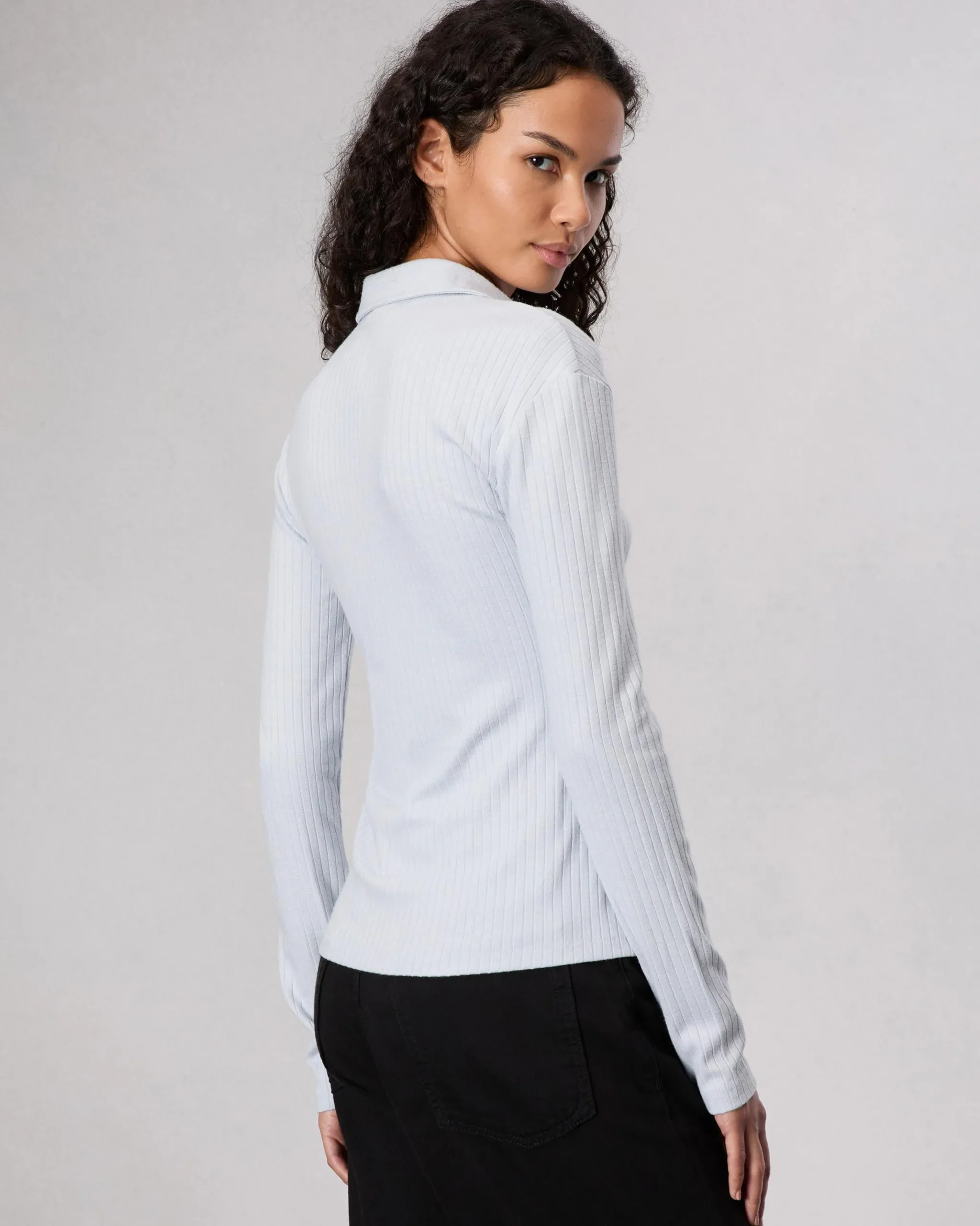 rag & bone The Knit Rib Polo Shirt Light Blue Cheap