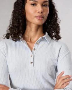 rag & bone The Knit Rib Polo Shirt Light Blue Cheap