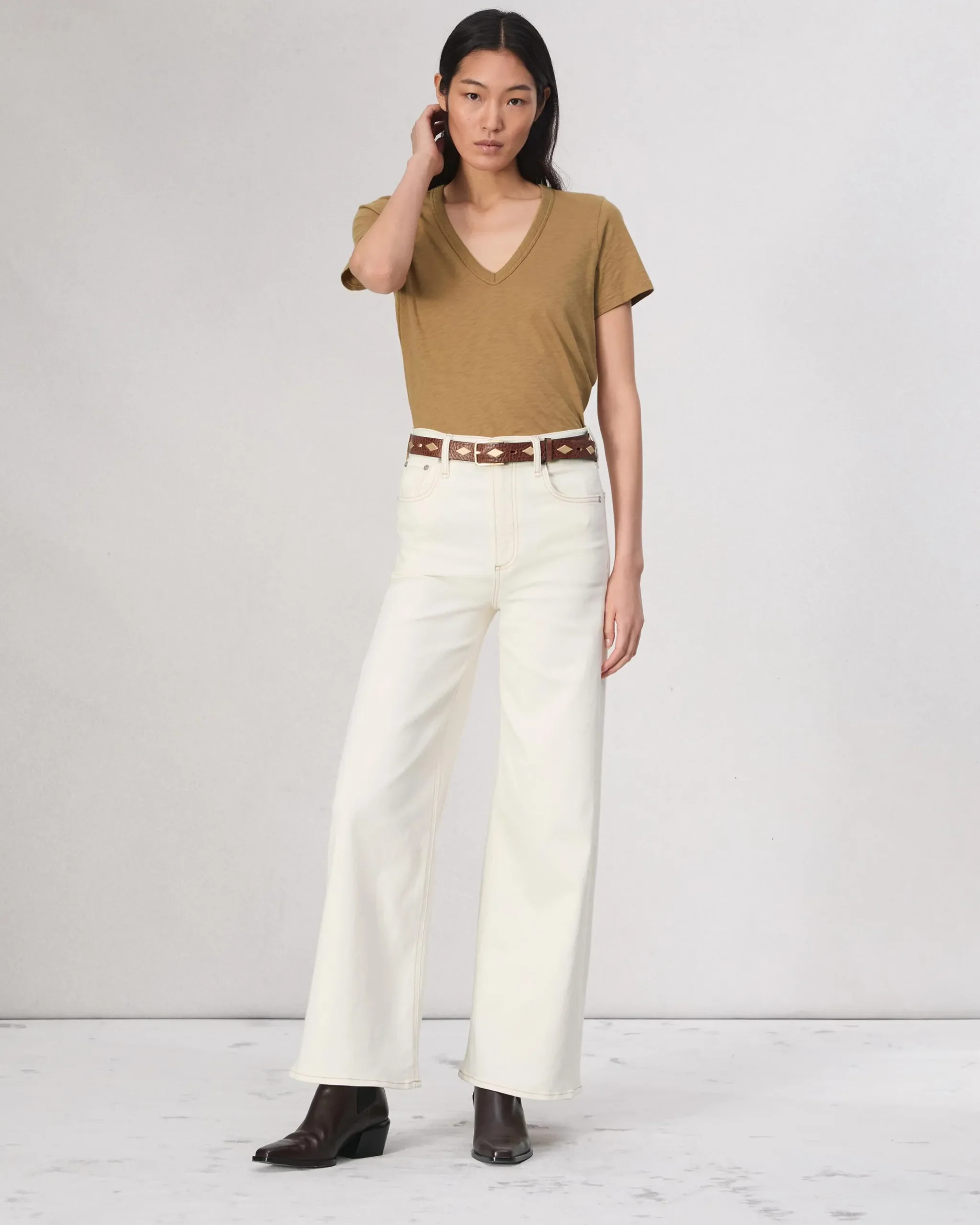 rag & bone The Slub V-Neck Tee Khaki New