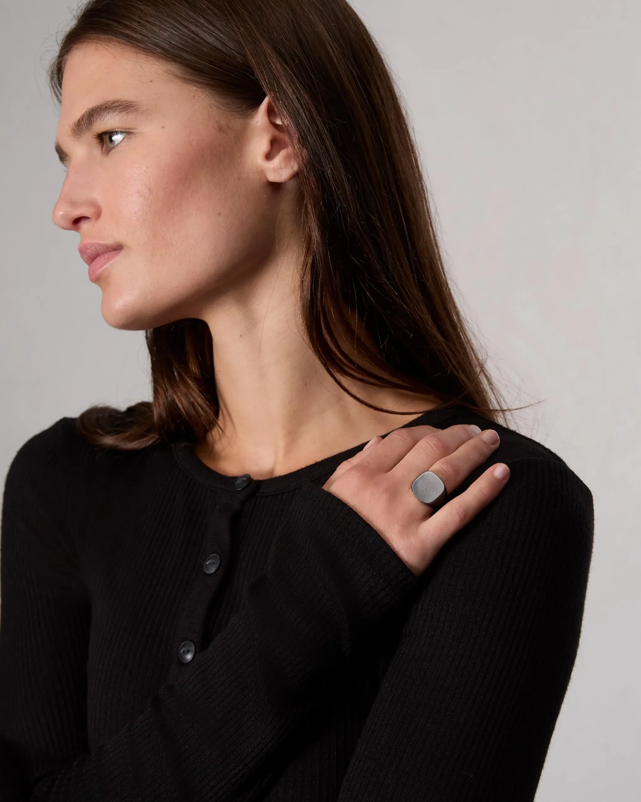 rag & bone The Square Signet Ring Black Titanium Store