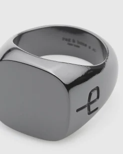 rag & bone The Square Signet Ring Black Titanium Store