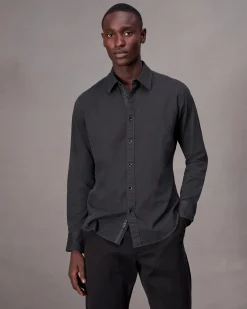 rag & bone Tomlin Stretch-Cotton Dobby Shirt Charcoal Grey New