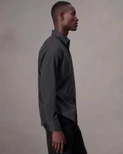 rag & bone Tomlin Stretch-Cotton Dobby Shirt Charcoal Grey New
