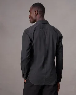 rag & bone Tomlin Stretch-Cotton Dobby Shirt Charcoal Grey New