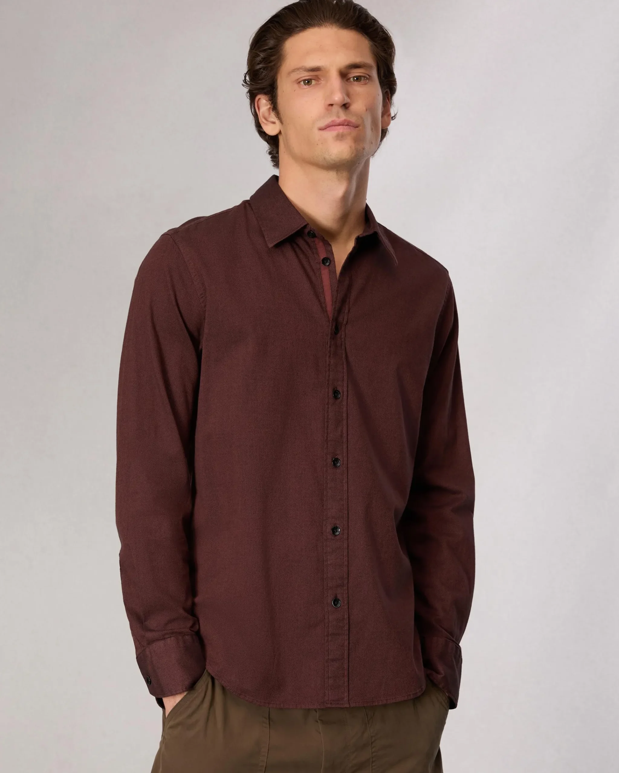 rag & bone Tomlin Stretch-Cotton Dobby Shirt Maroon Cheap