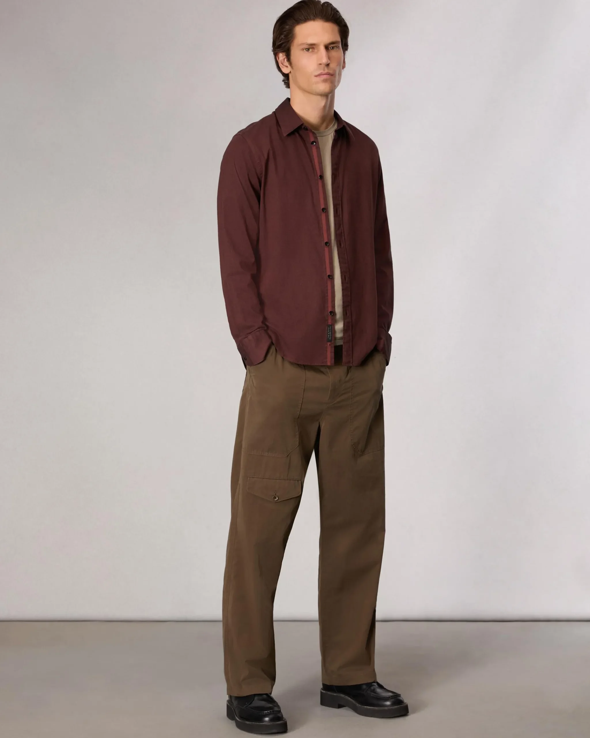rag & bone Tomlin Stretch-Cotton Dobby Shirt Maroon Cheap