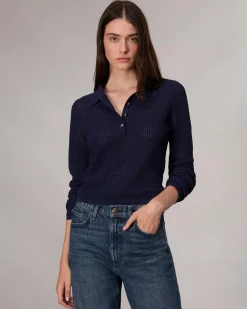 rag & bone Viola Polo Sweater Indigo Cheap
