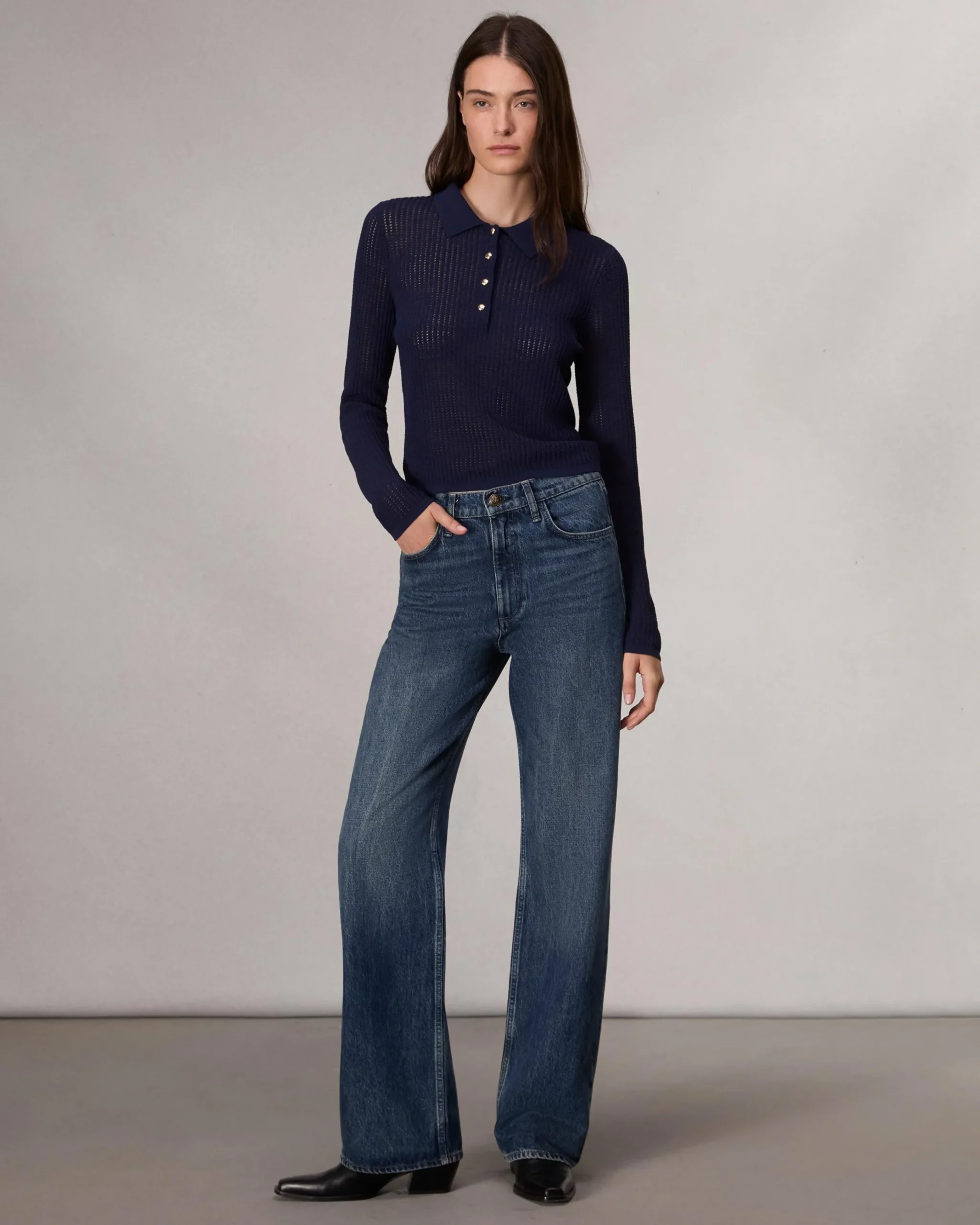 rag & bone Viola Polo Sweater Indigo Cheap