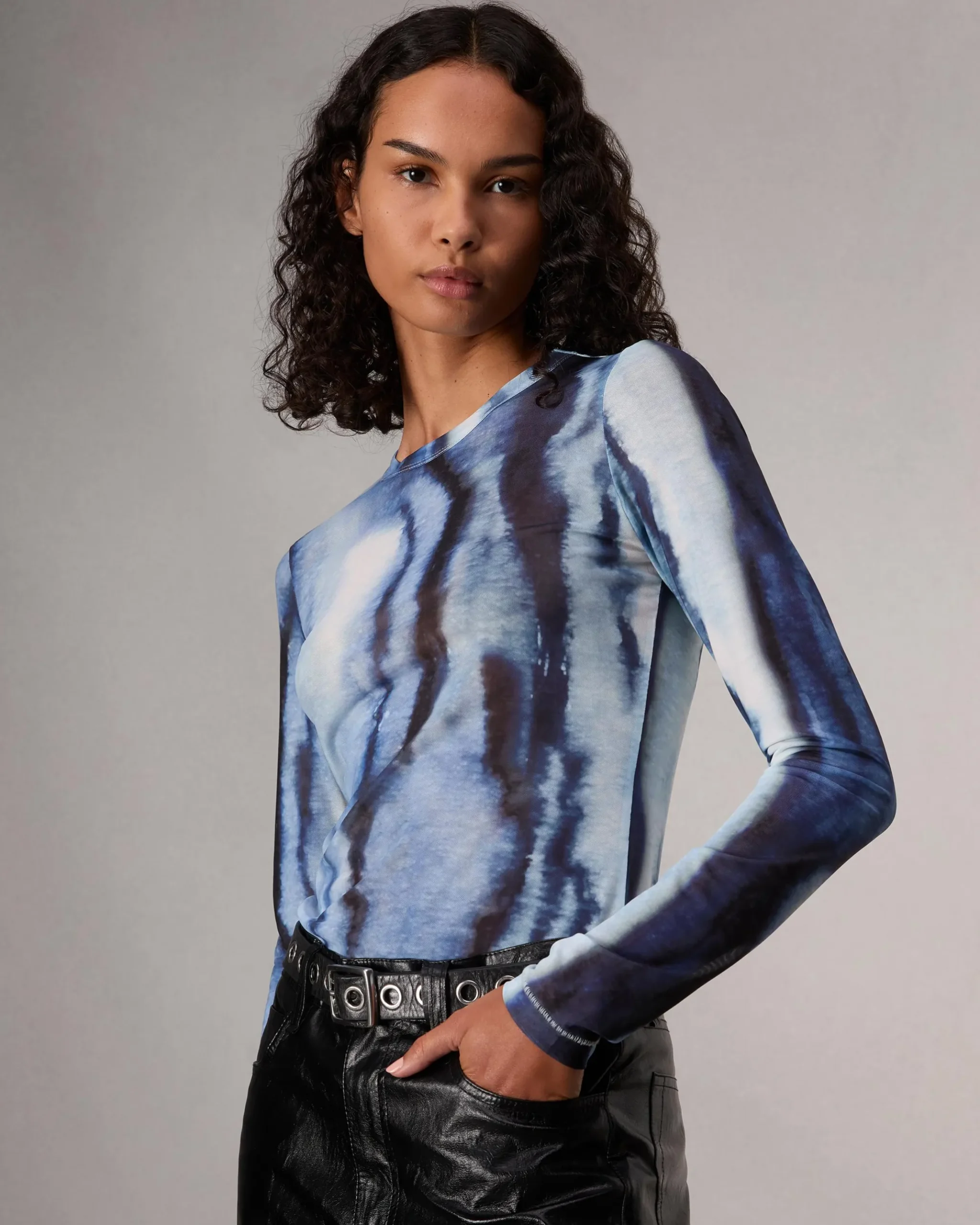 rag & bone Yana Stretch Mesh T-Shirt Blue Multi Fashion