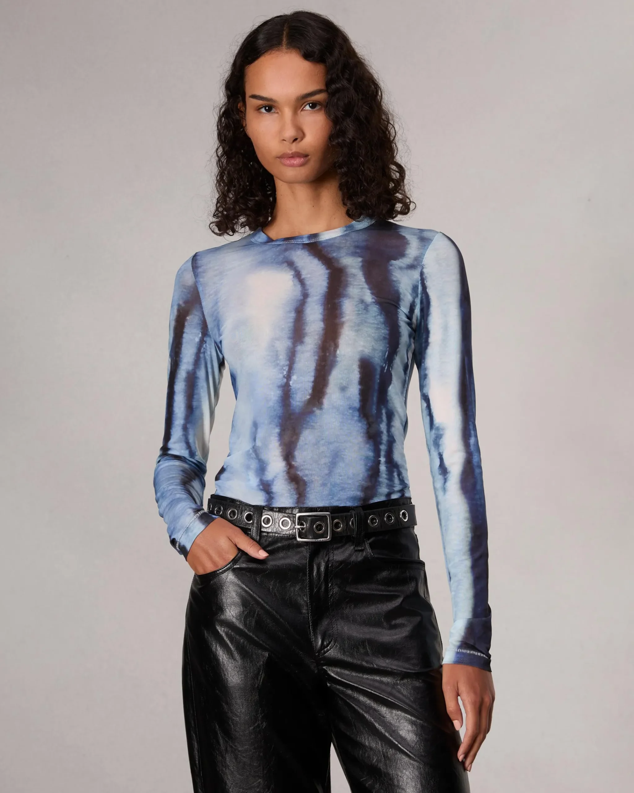 rag & bone Yana Stretch Mesh T-Shirt Blue Multi Fashion